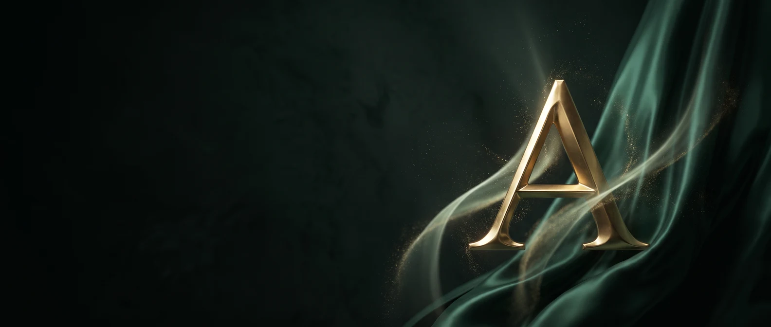 A golden letter 'A' rests on flowing teal fabric, representing creative instructional design.